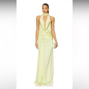 REVOLVE Light Yellow Backless Halter Dress